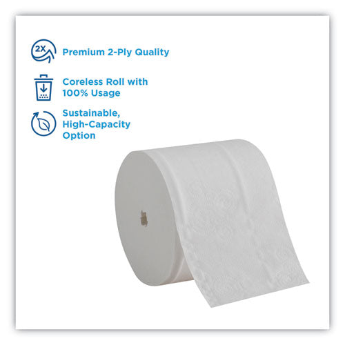 Compact Coreless Bath Tissue, Septic Safe, 2-ply, White, 750 Sheets/roll, 36/carton