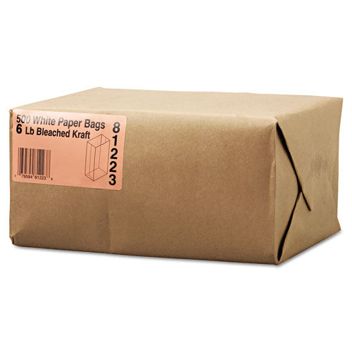 Grocery Paper Bags, 35 Lb Capacity, #6, 6" X 3.63" X 11.06", White, 500 Bags