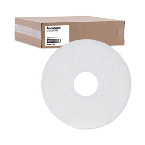 Polishing Floor Pads, 12" Diameter, White, 5/carton