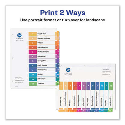 Customizable Toc Ready Index Multicolor Tab Dividers, 12-tab, 1 To 12, 11 X 8.5, White, Traditional Color Tabs, 6 Sets