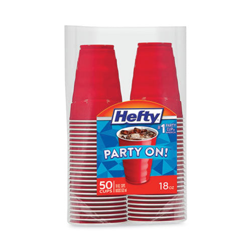 Easy Grip Disposable Plastic Party Cups, 18 Oz, Red, 50/pack, 8 Packs/carton