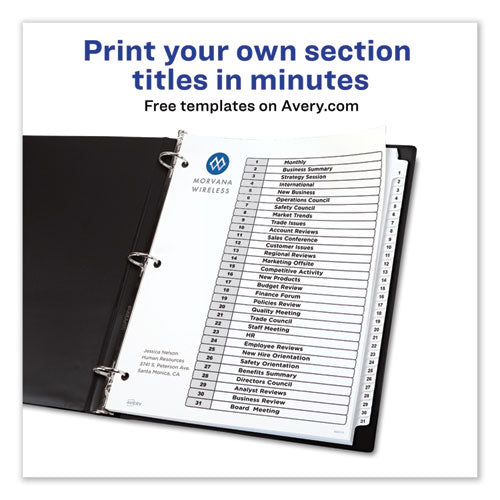 Customizable Toc Ready Index Black And White Dividers, 31-tab, 1 To 31, 11 X 8.5, 1 Set