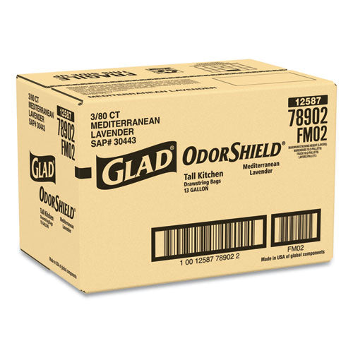 Odorshield Tall Kitchen Drawstring Bags, 13 Gal, 0.95 Mil, 24" X 27.38", White, 80 Bags/box, 3 Boxes/carton