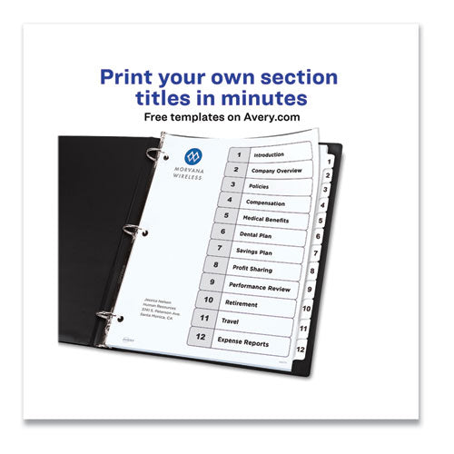 Customizable Table Of Contents Ready Index Black And White Dividers, 12-tab, 1 To 12, 11 X 8.5, White, 6 Sets