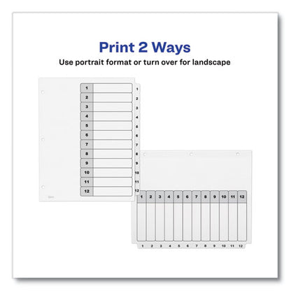 Customizable Table Of Contents Ready Index Black And White Dividers, 12-tab, 1 To 12, 11 X 8.5, White, 6 Sets