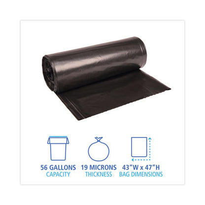 High-density Can Liners, 56 Gal, 19 Mic, 43" X 47", Black, 25 Bags/roll, 6 Rolls/carton