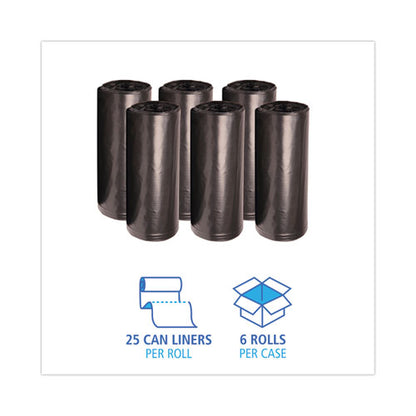 High-density Can Liners, 56 Gal, 19 Mic, 43" X 47", Black, 25 Bags/roll, 6 Rolls/carton