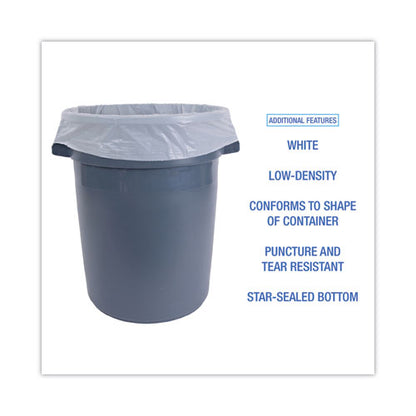 Linear Low Density Can Liners, 55 Gal, 0.63 Mil, 38" X 58", White, 10 Bags/roll, 10 Rolls/carton