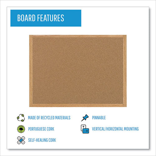 Earth Cork Board, 72 X 48, Tan Surface, Oak Wood Frame
