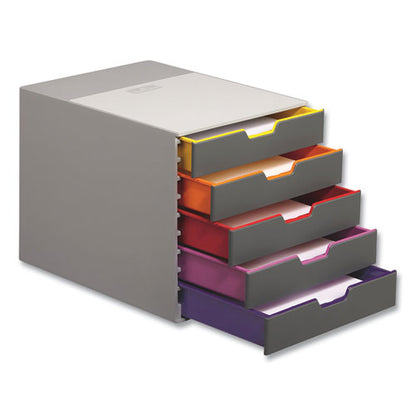 Varicolor Stackable Plastic Drawer Box, 5 Drawers, Letter To Folio Size Files, 11.5" X 14" X 11", Gray