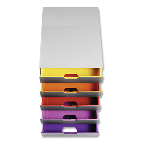Varicolor Stackable Plastic Drawer Box, 5 Drawers, Letter To Folio Size Files, 11.5" X 14" X 11", Gray