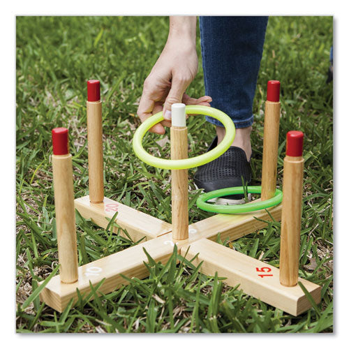 Ring Toss Set, Plastic/wood, Assorted Colors, 5 Pegs, 4 Rings