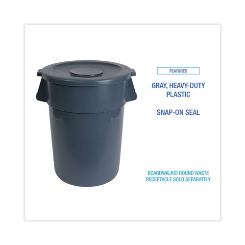 Lids For 32 Gal Waste Receptacle, Flat-top, Round, Plastic, Gray