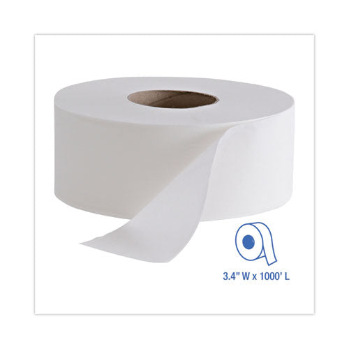 Jumbo Roll Bathroom Tissue, Septic Safe, 2-ply, White, 3.4" X 1,000 Ft, 12 Rolls/carton