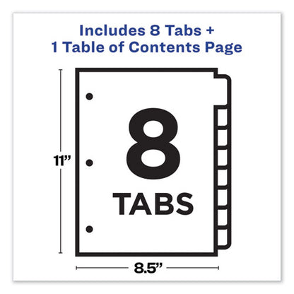 Customizable Toc Ready Index Multicolor Tab Dividers, 8-tab, 1 To 8, 11 X 8.5, White, Traditional Color Tabs, 1 Set