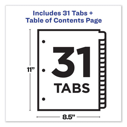 Customizable Toc Ready Index Multicolor Tab Dividers, 31-tab, 1 To 31, 11 X 8.5, White, Contemporary Color Tabs, 1 Set