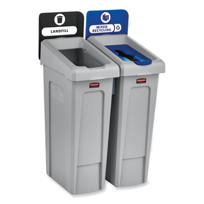 Slim Jim Recycling Station Kit, 2-stream Landfill/mixed Recycling, 46 Gal, Plastic, Blue/gray