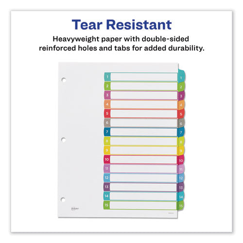 Customizable Toc Ready Index Multicolor Tab Dividers, 15-tab, 1 To 15, 11 X 8.5, White, Contemporary Color Tabs, 1 Set