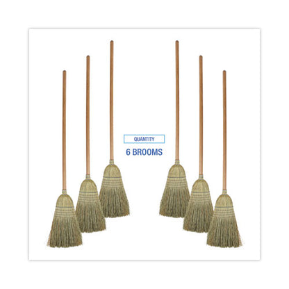 100% Corn Brooms, 60" Overall Length, Natural, 6/carton