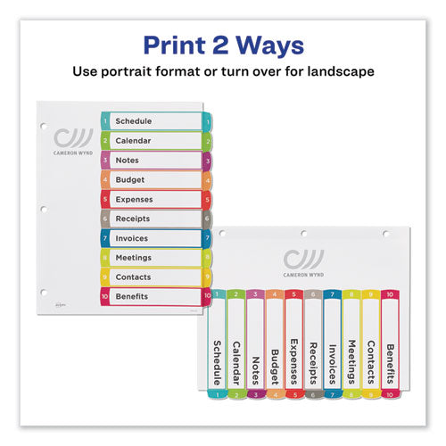 Customizable Toc Ready Index Multicolor Tab Dividers, 10-tab, 1 To 10, 11 X 8.5, White, Contemporary Color Tabs, 1 Set