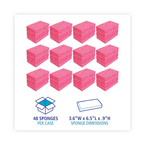 Small Cellulose Sponge, 3.6 X 6.5, 0.9" Thick, Pink, 2/pack, 24 Packs/carton