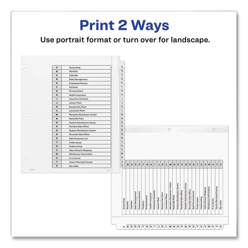 Customizable Toc Ready Index Black And White Dividers, 26-tab, A To Z, 11 X 9.25, 1 Set