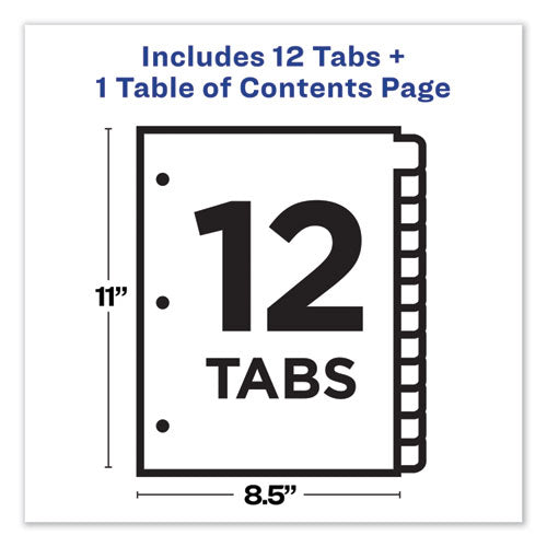 Customizable Toc Ready Index Black And White Dividers, 12-tab, 1 To 12, 11 X 8.5, 1 Set