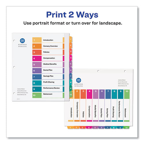 Customizable Toc Ready Index Multicolor Tab Dividers, Extra Wide Tabs, 10-tab, 1 To 10, 11 X 9.25, White, 1 Set