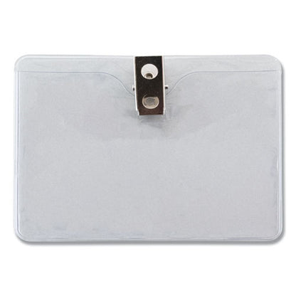 Id Badge Holders With Clip, Horizontal, Clear 4.13" X 3.38" Holder, 3.75" X 2.75" Insert, 50/pack