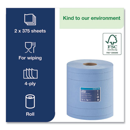 Industrial Paper Wiper, 4-ply, 11 X 15.75, Unscented, Blue, 375 Wipes/roll, 2 Rolls/carton