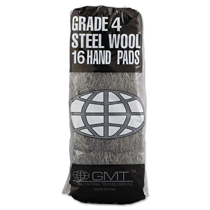 Industrial-quality Steel Wool Hand Pads, #4 Extra Coarse, Steel Gray, 16 Pads/sleeve, 12 Sleeves/carton