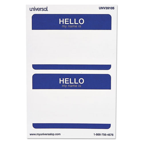 "hello" Self-adhesive Name Badges, 3.5 X 2.25, White/blue, 100/pack