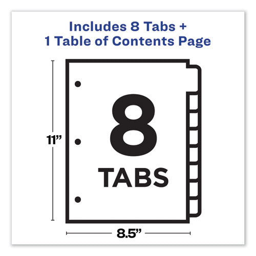 Customizable Toc Ready Index Multicolor Tab Dividers, 8-tab, 1 To 8, 11 X 8.5, White, Contemporary Color Tabs, 1 Set