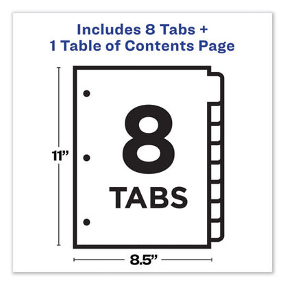 Customizable Toc Ready Index Multicolor Tab Dividers, 8-tab, 1 To 8, 11 X 8.5, White, Contemporary Color Tabs, 1 Set