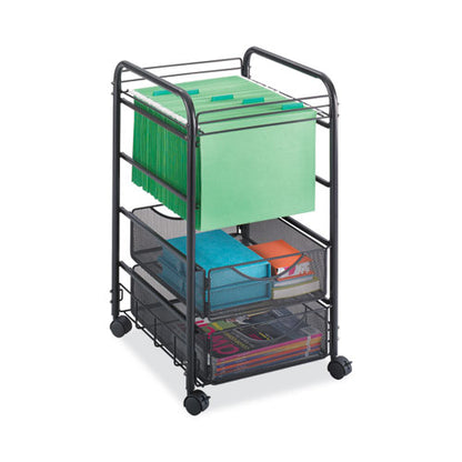 Onyx Mesh Open Mobile File With Drawers, Metal, 2 Drawers, 1 Bin, 15.75" X 17" X 27", Black