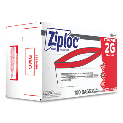 Double Zipper Storage Bags, 2 Gal, 1.75 Mil, 15" X 13", Clear, 100/carton