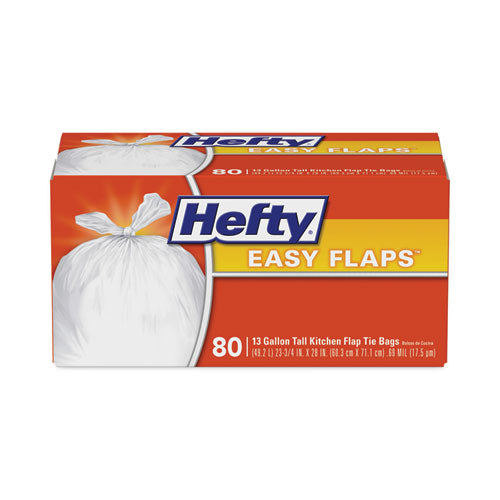 Easy Flaps Trash Bags, 13 Gal, 0.8 Mil, 23.75" X 28", White, 80/box