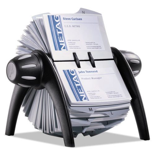 Visifix Flip Rotary Business Card File, Holds 400 2.88 X 4.13 Cards, 8.75 X 7.13 X 8.06, Plastic, Black/silver