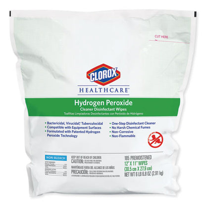 Hydrogen Peroxide Cleaner Disinfectant Wipes, 12 X 11, Unscented, White, 185/pack, 2 Packs/carton