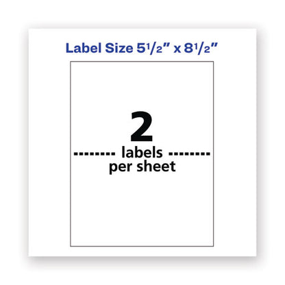 Waterproof Shipping Labels With Trueblock Technology, Laser Printers, 5.5 X 8.5, White, 2/sheet, 500 Sheets/box