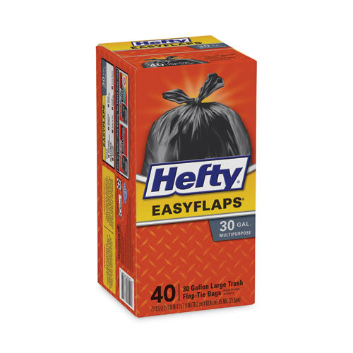 Easy Flaps Trash Bags, 30 Gal, 1.05 Mil, 30" X 33", Black, 40/box