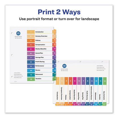 Customizable Table Of Contents Ready Index Dividers With Multicolor Tabs, 12-tab, 1 To 12, 11 X 8.5, White, 3 Sets