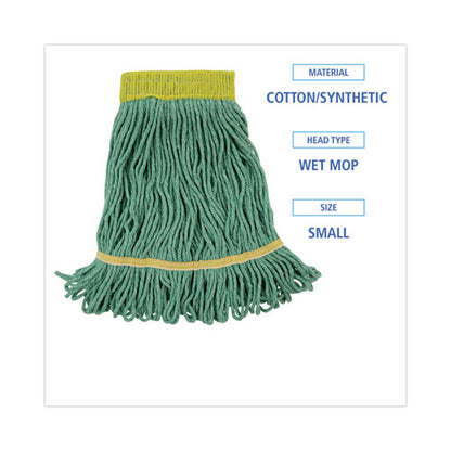 Super Loop Wet Mop Head, Cotton/synthetic Fiber, 5" Headband, Small Size, Green, 12/carton