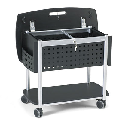 Scoot Mobile File, Metal, 2 Shelves, 2 Bins, 29.75" X 18.75" X 27", Black/silver