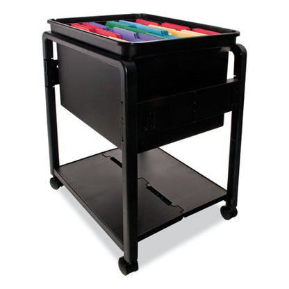 Folding Mobile File Cart, Plastic, 1 Shelf, 1 Bin, 14.5" X 18.5" X 21.75", Black