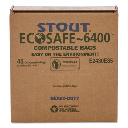 Ecosafe-6400 Bags, 13 Gal, 0.85 Mil, 24" X 30", Green, 45/box