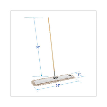 Cotton Dry Mopping Kit, 36 X 5 Natural Cotton Head, 60" Natural Wood Handle