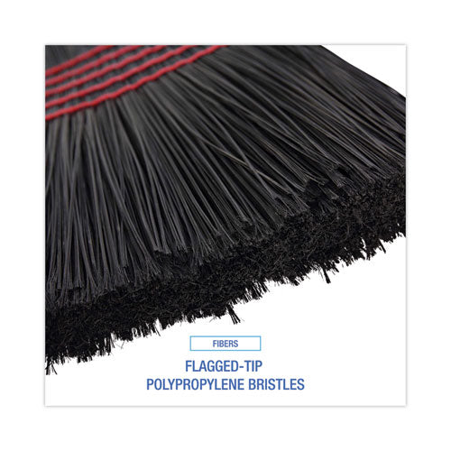 Flagged Tip Poly Bristle Janitor Brooms, 10 X 58.5, Wood Handle, Natural/black, 12/carton