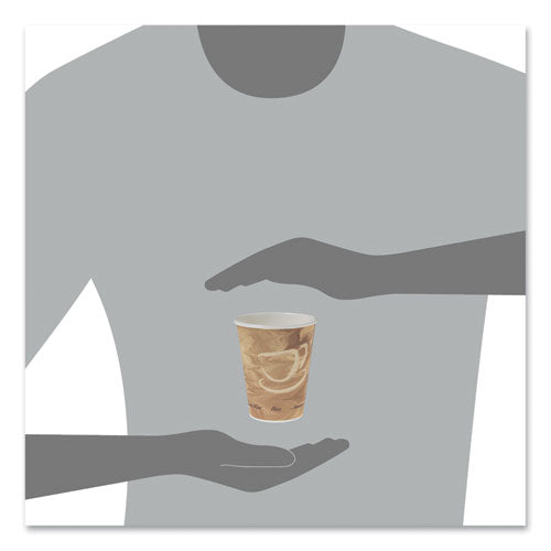 Mistique Polycoated Hot Paper Cups, 8 Oz, Printed, Brown, 50/ Sleeve, 20 Sleeves/carton