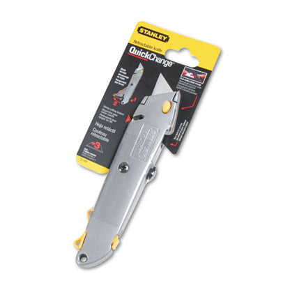 Quick-change Utility Knife With Twine Cutter And (3) Retractable Blades, 6" Metal Handle, Gray, 6/box